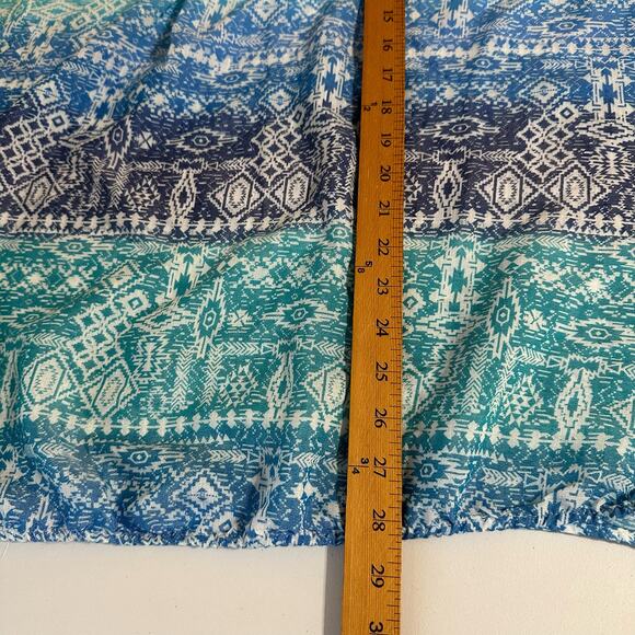 Catherines Top Womens 3XWP Blue Santa Fe Aztec Lightweight Bright Beach Peasant - Picture 9 of 10